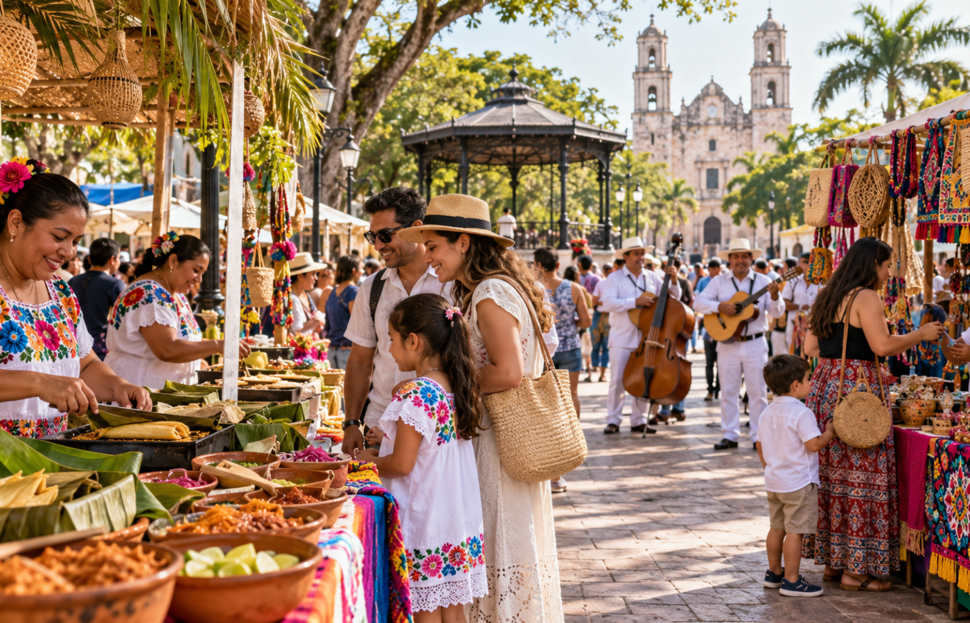 Familias recorren puestos de comida, artesanías y música en una feria cultural mexicana