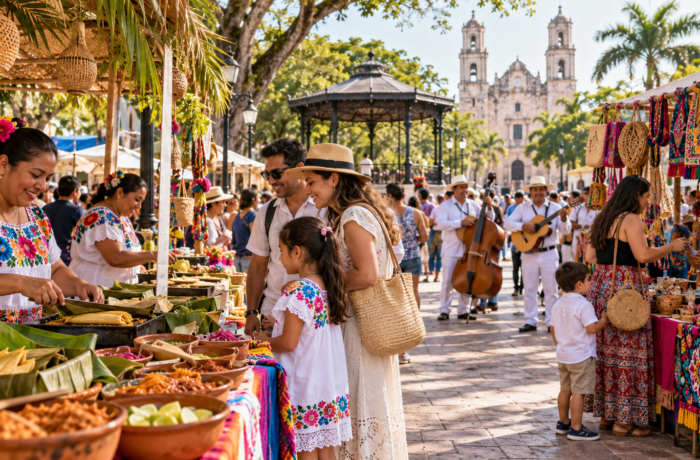 Familias recorren puestos de comida, artesanías y música en una feria cultural mexicana